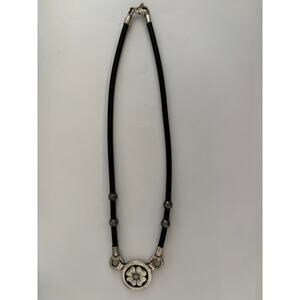 Sterling Silver Collar Necklace Flower Rubber Cord Designer